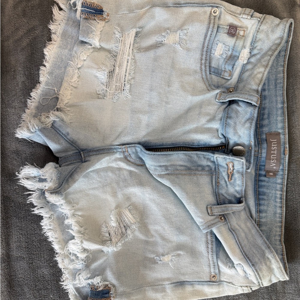 Just USA Frayed Light Denim Jean Shorts